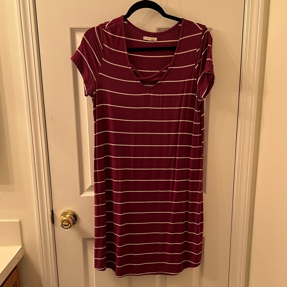 Maurice’s Maroon Striped Medium T-Shirt Dress